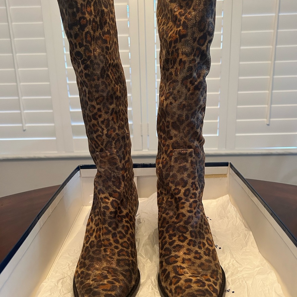 Donald Pliner Distressed Leopard Print Knee-High Women's Boots